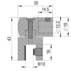 Glasaansluiting Round 12 technische tekening