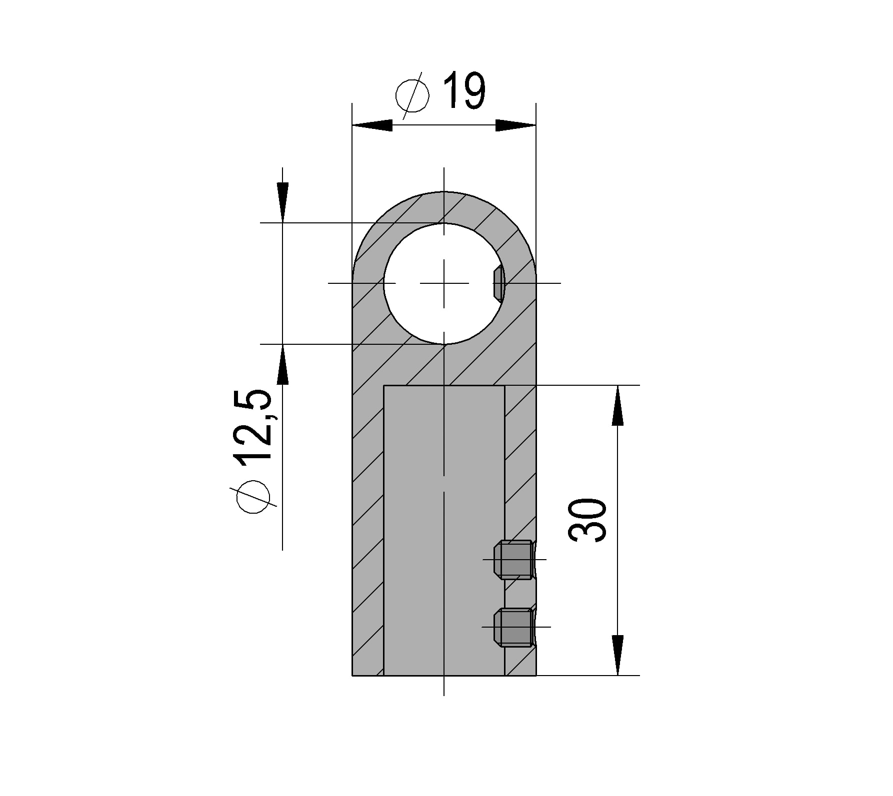 Driehoekverbinder voor stabilisatiestang Round 12mm 5 Driehoekverbinder Round 12 technische tekening
