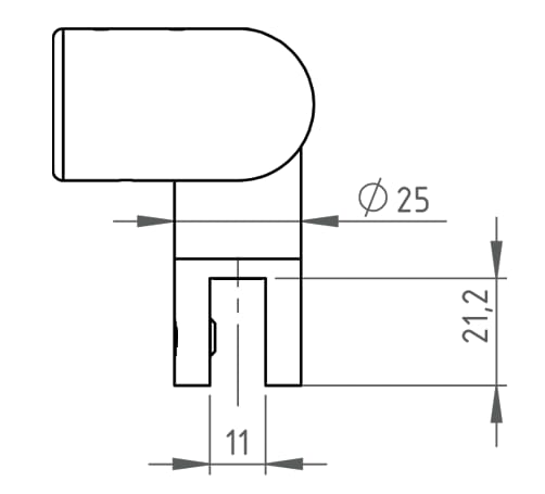 Hoekverbinder voor stabilisatiestang Round 19mm 7 Hoekverbinder Round 19 technische tekening met glasaansluiting