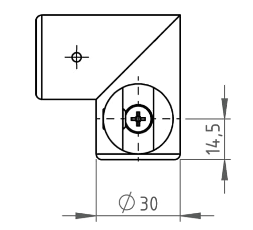 Hoekverbinder voor stabilisatiestang Round 19mm 8 Hoekverbinder Round 19 technische tekening met glasaansluiting