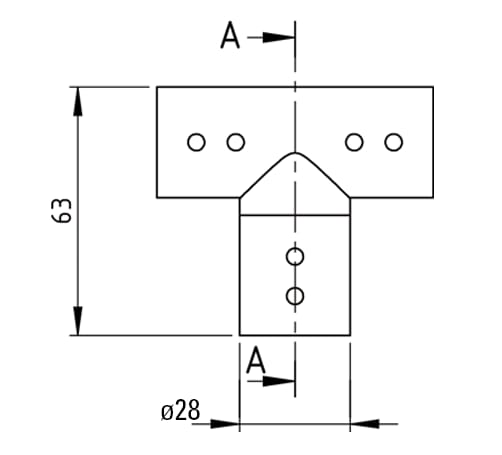 Driehoekverbinder voor stabilisatiestang Round 19mm 7 Driehoekige connector Round 19 met glasaansluiting technische tekening