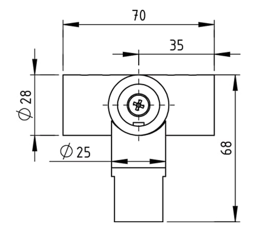 Driehoekverbinder voor stabilisatiestang Round 19mm 8 Driehoekige connector Round 19 met glasaansluiting technische tekening
