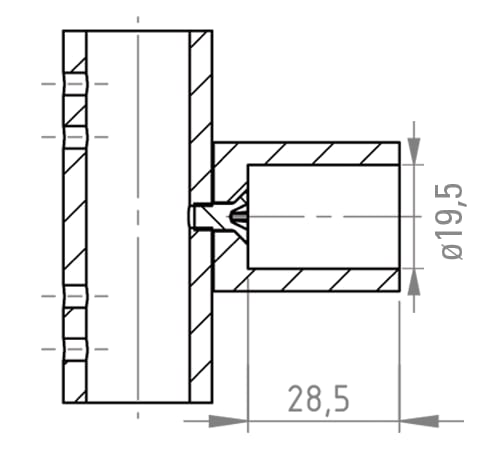Driehoekverbinder voor stabilisatiestang Round 19mm 11 Driehoekige connector Round 19 zonder glasaansluiting technische tekening