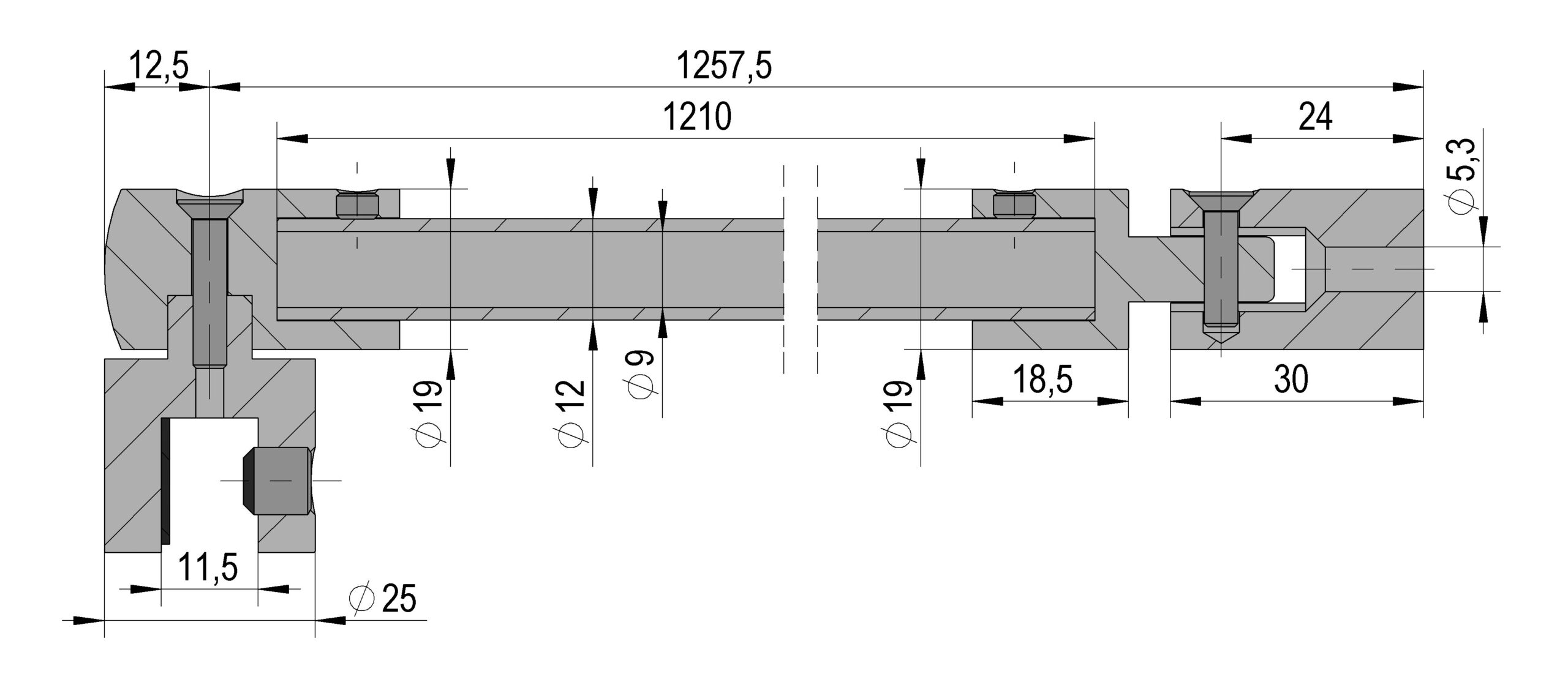 Stabilisatiestang wand/glas set Round 12 7 Stabilisatiestang wand/glas set Round 12 technische tekening