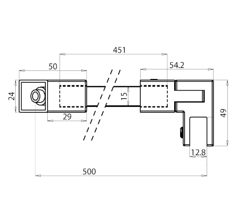 Stabilisatiestang set 45° wand/glas Square 15 7 Stabilisatiestang set 45° wand/glas Square 15 technische tekening