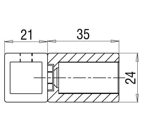 Driehoekverbinder voor stabilisatiestang Square 15mm 7 Driehoekverbinder Square 15 technische tekening