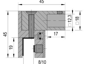 Glasaansluiting Square 12 technische tekening