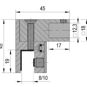 Glasaansluiting Square 12 technische tekening