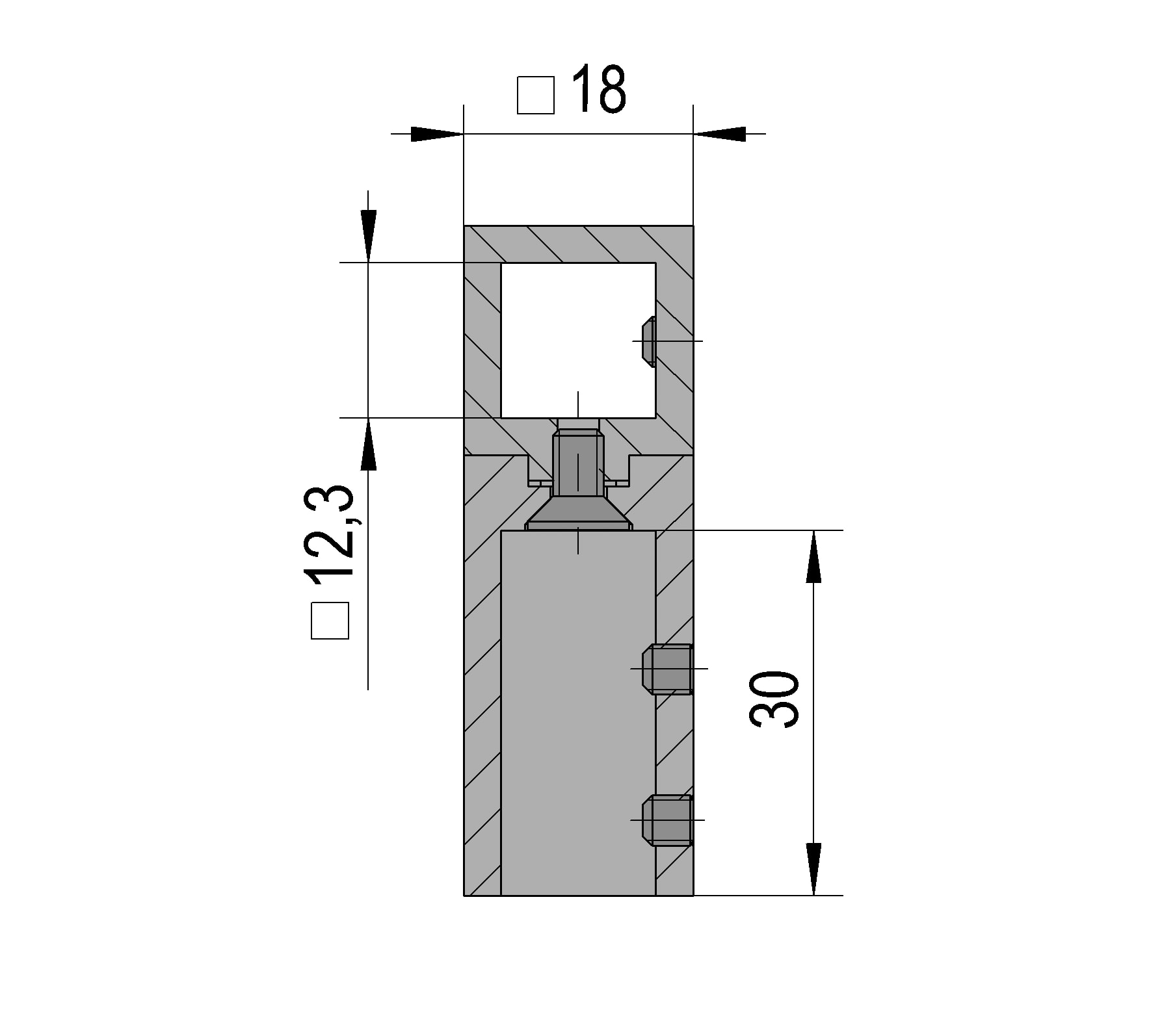 Driehoekverbinder voor stabilisatiestang Square 12mm 5 Driehoekverbinder Square 12 technische tekening