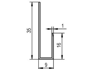 Spiegelprofiel J aluminiumkleurig technische tekening