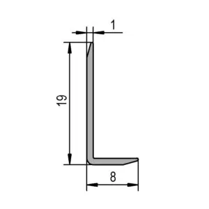 Spiegelprofiel L aluminium technische tekening