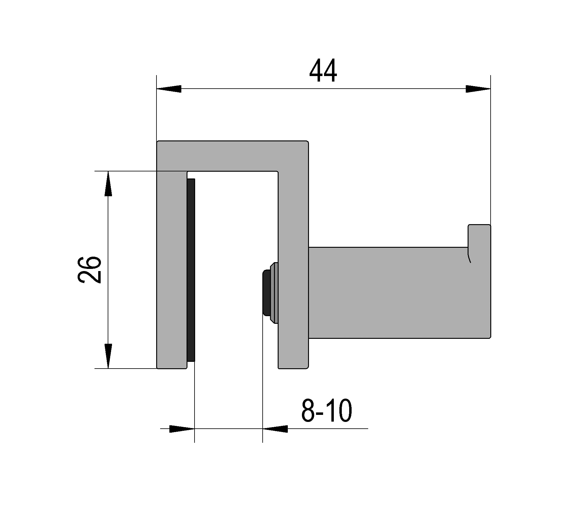 Handdoekhouder 7 Handdoekhouder één haak technische tekening