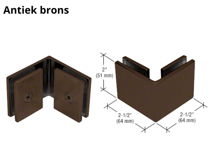 Douche glasklem Vienna 90° glas/glas 14 Douche glasklem Vienna 90° glas/glas antiek brons