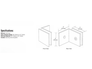 Douche glasklem Vienna 90° wand/glas met lange steunpoot technische tekening