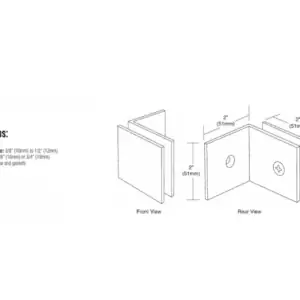Douche glasklem Vienna 90° wand/glas met lange steunpoot technische tekening