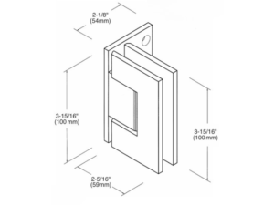 Douchedeur scharnier Vienna 90° wand/glas verlegde muurplaat technische tekening