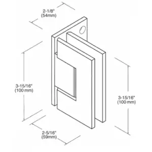 Douchedeur scharnier Vienna 90° wand/glas verlegde muurplaat technische tekening