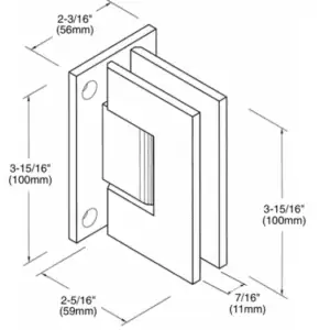 Douchedeur scharnier Vienna 90° wand/glas technische tekening