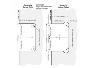 Douchedeur scharnier Vienna 180° glas/glas technische tekening