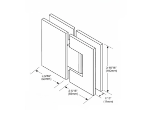Douchedeur scharnier Vienna 180° glas/glas verstelbaar technische tekening