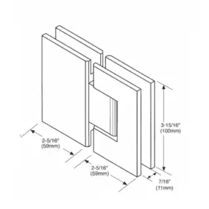 Douchedeur scharnier Vienna 180° glas/glas verstelbaar technische tekening