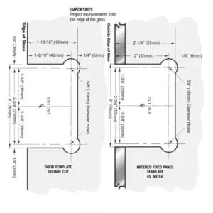 Douchedeur scharnier Vienna 135° glas/glas technische tekening