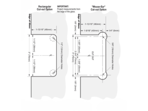 Douchedeur scharnier Vienna 90° wand/glas met nul graden sluiting technische tekening