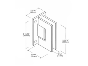 Douchedeur scharnier Vienna 90° wand/glas pre-set model technische tekening
