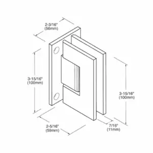 Douchedeur scharnier Vienna 90° wand/glas pre-set model technische tekening