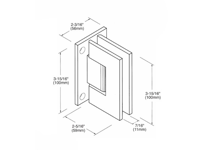 Douchedeur scharnier Vienna 90° wand/glas pre-set model 4 Douchedeur scharnier Vienna 90° wand/glas pre-set model technische tekening