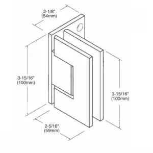 Douchedeur scharnier Vienna 90° wand/glas verlegde muurplaat - verstelbaar technische tekening