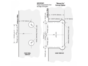 Douchedeur scharnier Vienna 90° glas/glas technische tekening