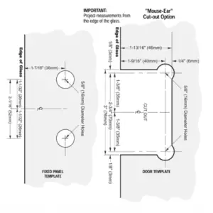 Douchedeur scharnier Vienna 90° glas/glas technische tekening
