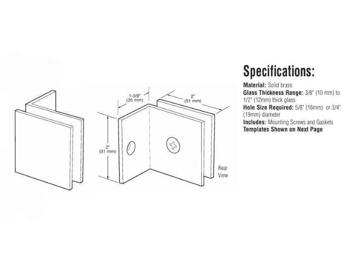 Douche glasklem Vienna 90° wand/glas met kleine steunpoot 4 Douche glasklem Vienna 90° wand/glas met kleine steunpoot technische tekening
