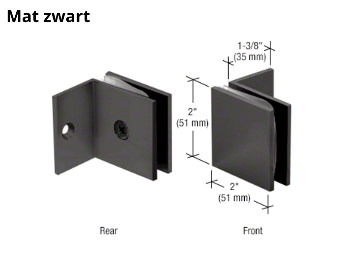 Douche glasklem Vienna 90° wand/glas met kleine steunpoot 8 Douche glasklem Vienna 90° wand/glas met kleine steunpoot mat zwart