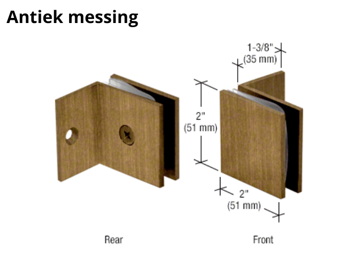 Douche glasklem Vienna 90° wand/glas met kleine steunpoot 11 Douche glasklem Vienna 90° wand/glas met kleine steunpoot antiek messing