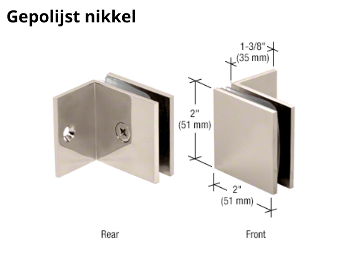 Douche glasklem Vienna 90° wand/glas met kleine steunpoot 14 Douche glasklem Vienna 90° wand/glas met kleine steunpoot gepolijst nikkel