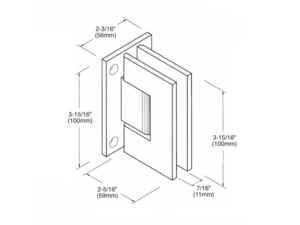 Douchedeur scharnier Vienna 90° wand/glas verstelbare muurbeugel technische tekening