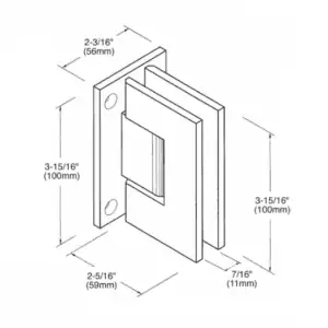 Douchedeur scharnier Vienna 90° wand/glas verstelbare muurbeugel technische tekening