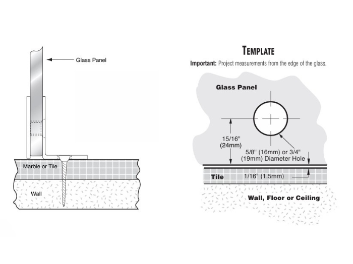 Douche glasklem Vienna 90° wand/glas met kleine steunpoot 5 Douche glasklem Vienna 90° wand/glas met kleine steunpoot technische tekening