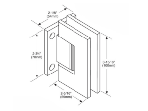 Douchedeur scharnier Vienna 90° wand/glas met korte achterplaat technische tekening