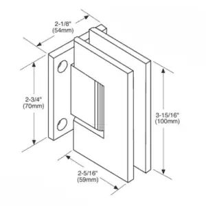 Douchedeur scharnier Vienna 90° wand/glas met korte achterplaat technische tekening