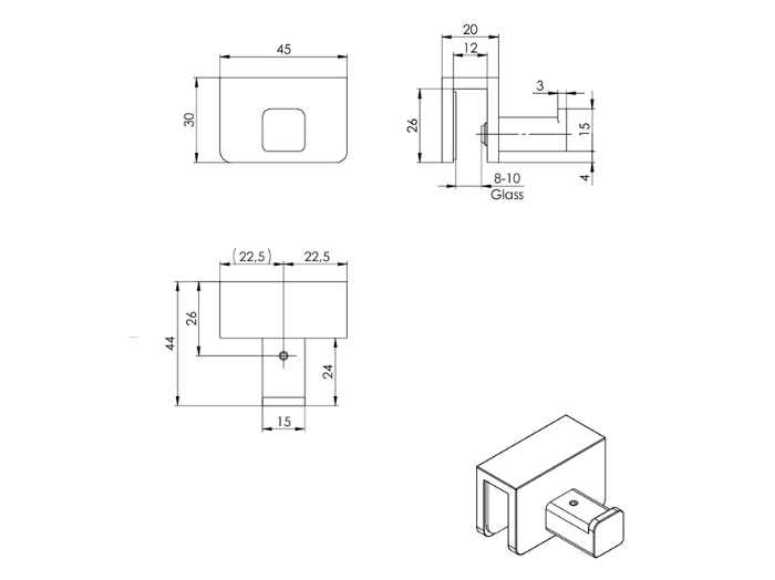 Handdoekhouder 8 Handdoekhouder één haak technische tekening