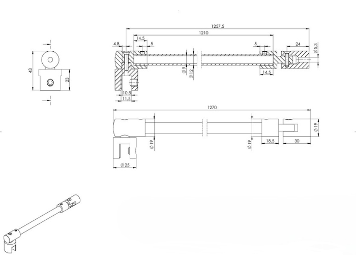 Stabilisatiestang wand/glas set Round 12 8 Stabilisatiestang wand/glas set Round 12 technische tekening