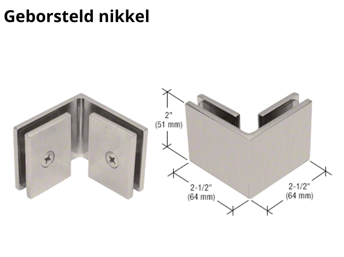 Douche glasklem Vienna 90° glas/glas 7 Douche glasklem Vienna 90° glas/glas geborsteld nikkel