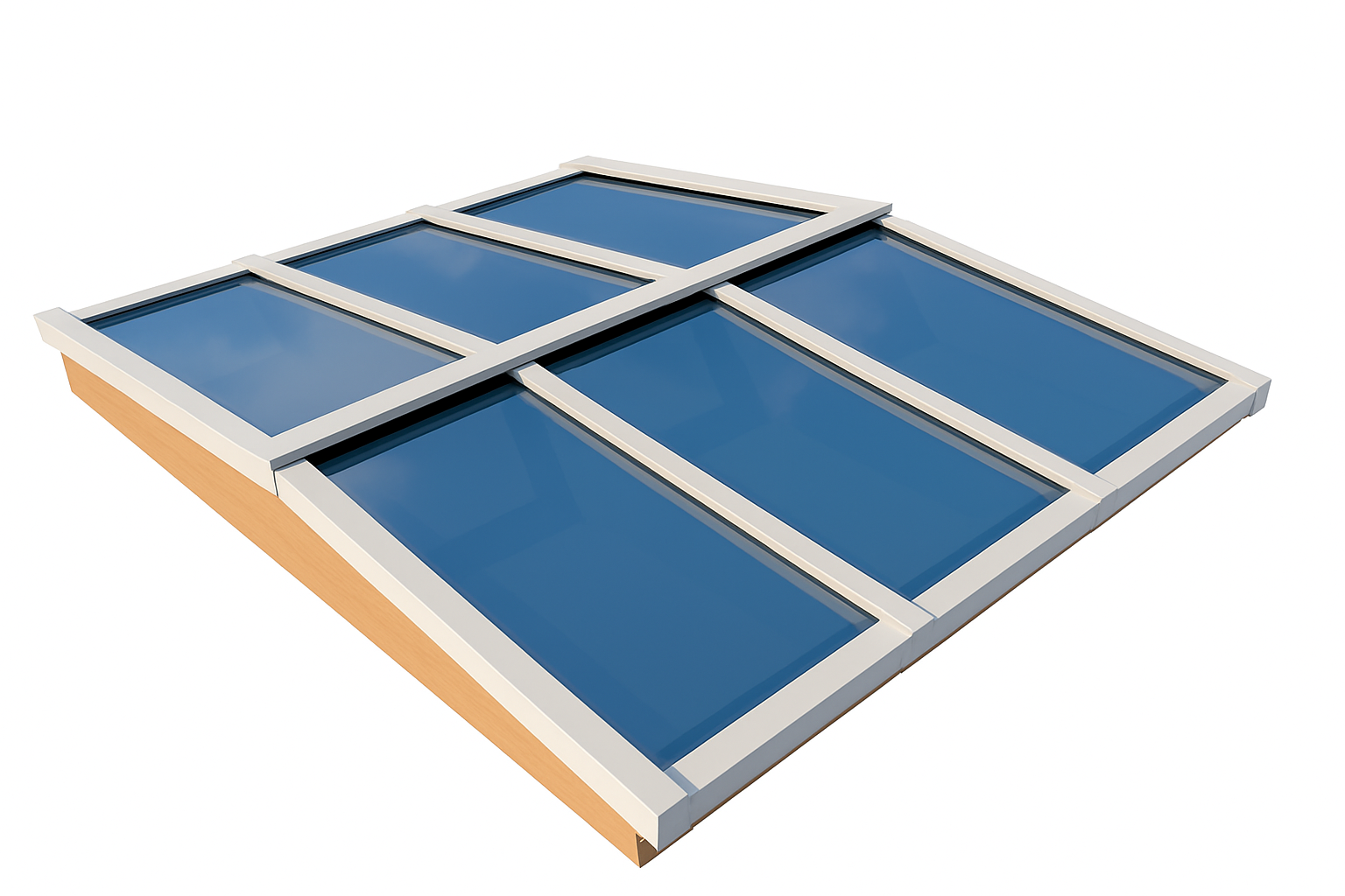 Lichtstraat zadeldak compleet pakket - Douglashout met veiligheidsglas 10 Lichtstraat zadeldak stopsol - Compleet Pakket – Douglashout met stopsol enkel gelaagd glas