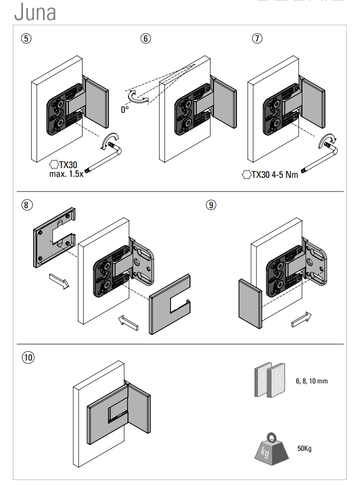 Douchedeur scharnier Juna glas/wand 90° - per 2 stuks 29 Douchedeur scharnier Juna glas/wand 90° instructie tekening