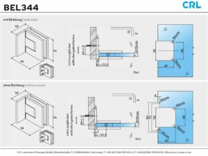 Sauna scharnier Bellagio glas/wand technische tekening