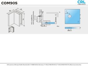 Douche glasklem Como 90° wand/glas technische tekening