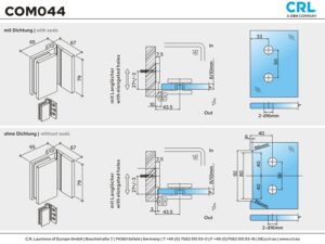 Douchedeur scharnier Como 90° wand/glas technische tekening